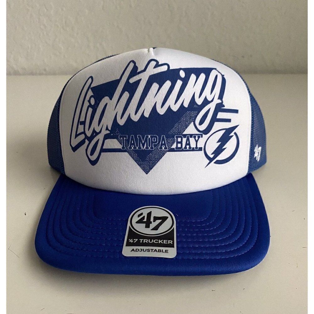 47 Brand Hang Out Tampa Bay Lightning Trucker Hat One Size Adjustable Blue White